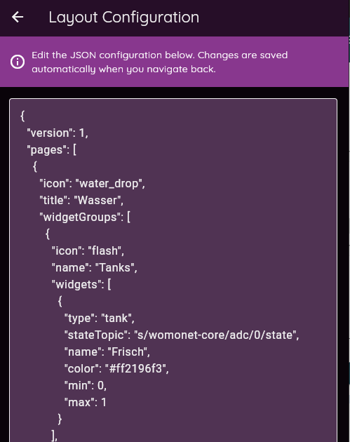 Layout Konfiguration JSON